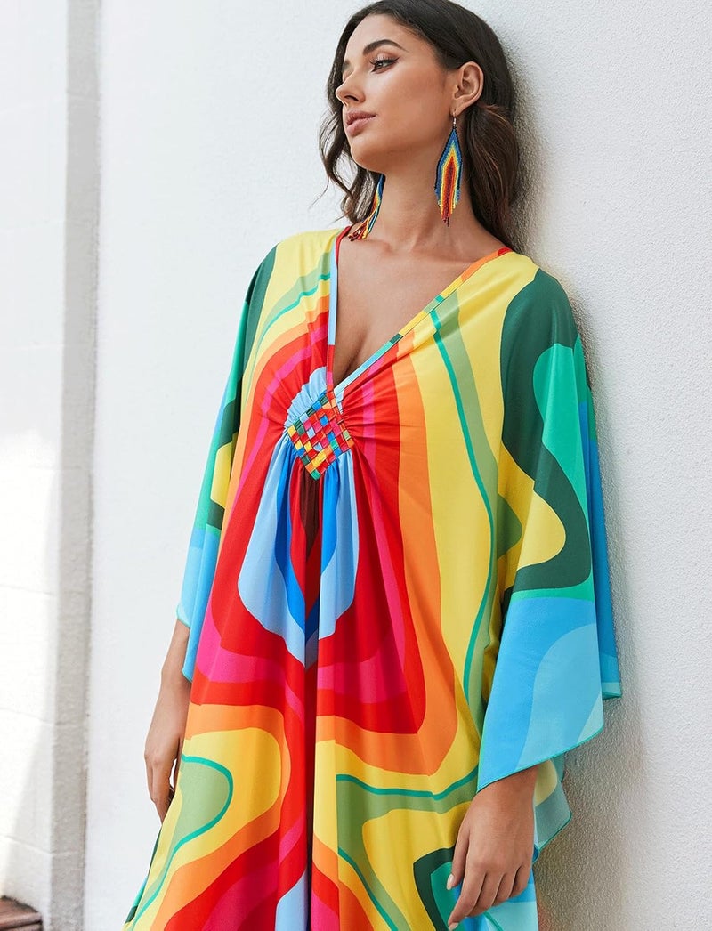 KECVOT Kaftan Dresses for Women Plus Size Batwing Sleeve Caftans Long Bathing Suit Cover Up Maxi Beach Dress Loungewear - Image 5